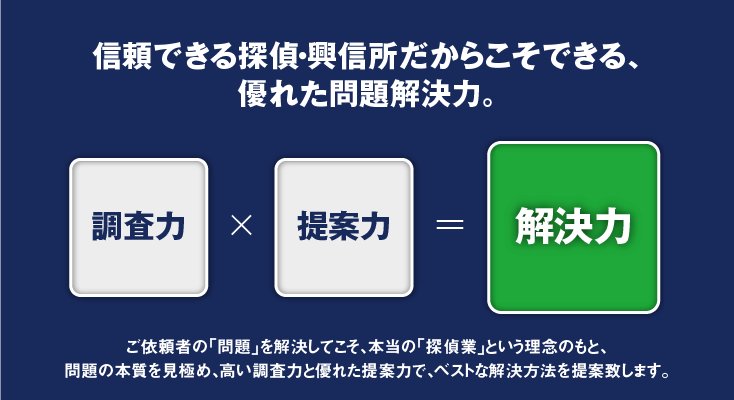 信頼できる探偵・興信所だからこそできる、 優れた問題解決力。